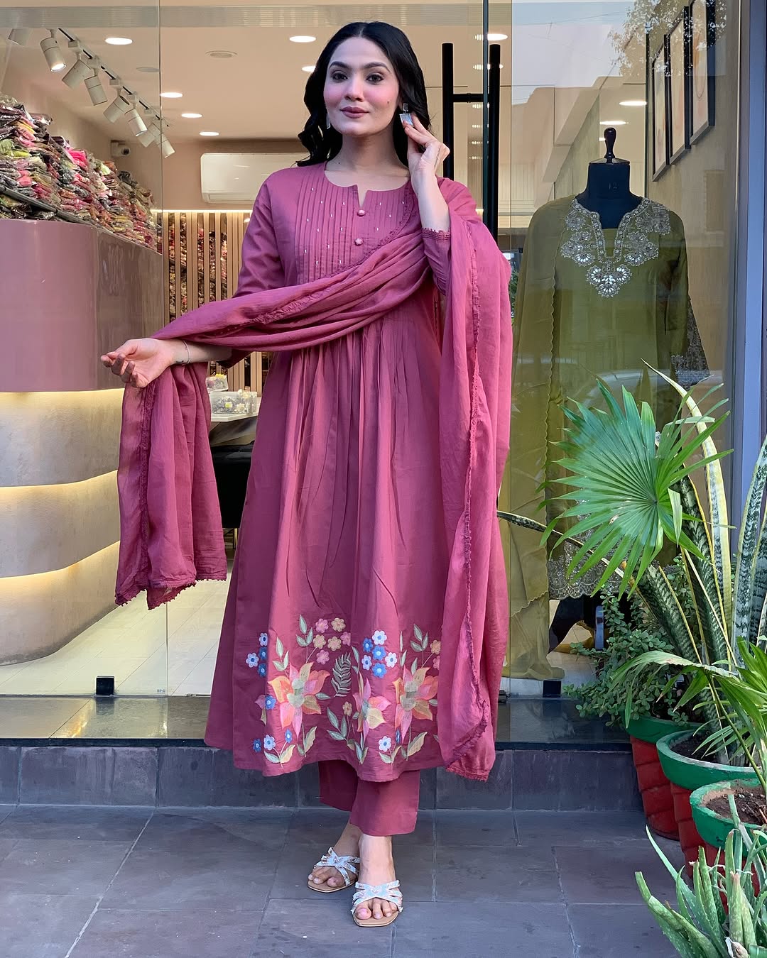 Maisha Rosewood Bloom Pure Cotton Kurta Set