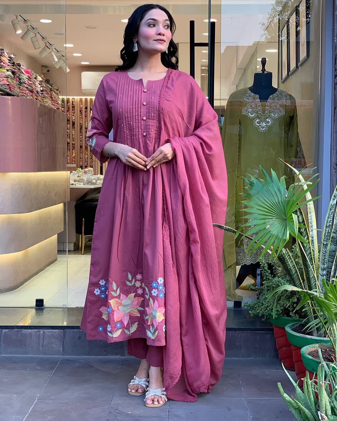 Maisha Rosewood Bloom Pure Cotton Kurta Set