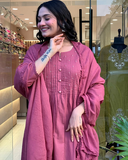 Maisha Rosewood Bloom Pure Cotton Kurta Set