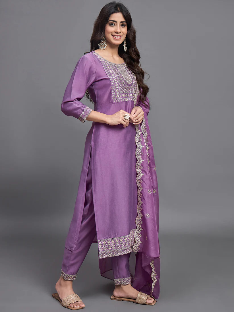 Lavender Lure Pure Silk Suit Set