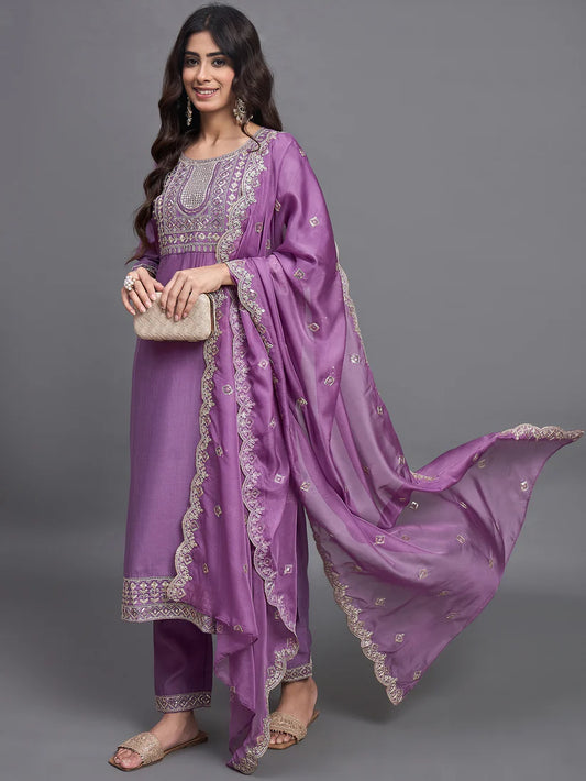 Lavender Lure Pure Silk Suit Set