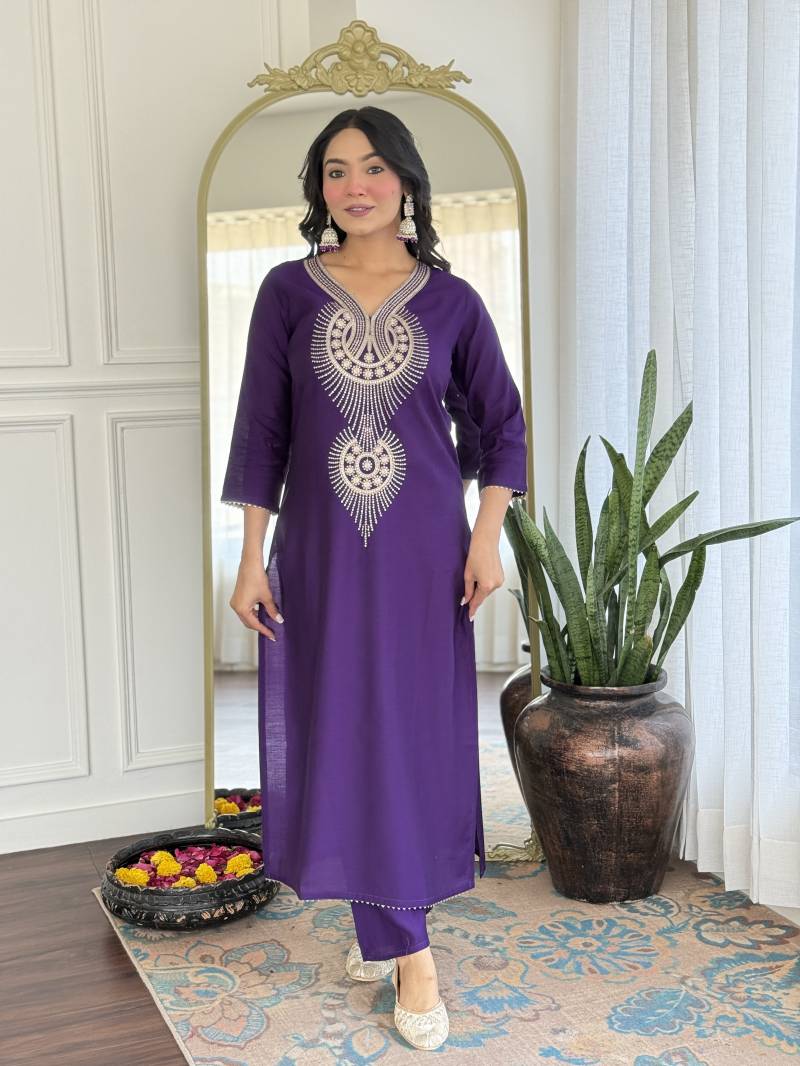 Zarqa Royal Purple Pure Silk Suit Set