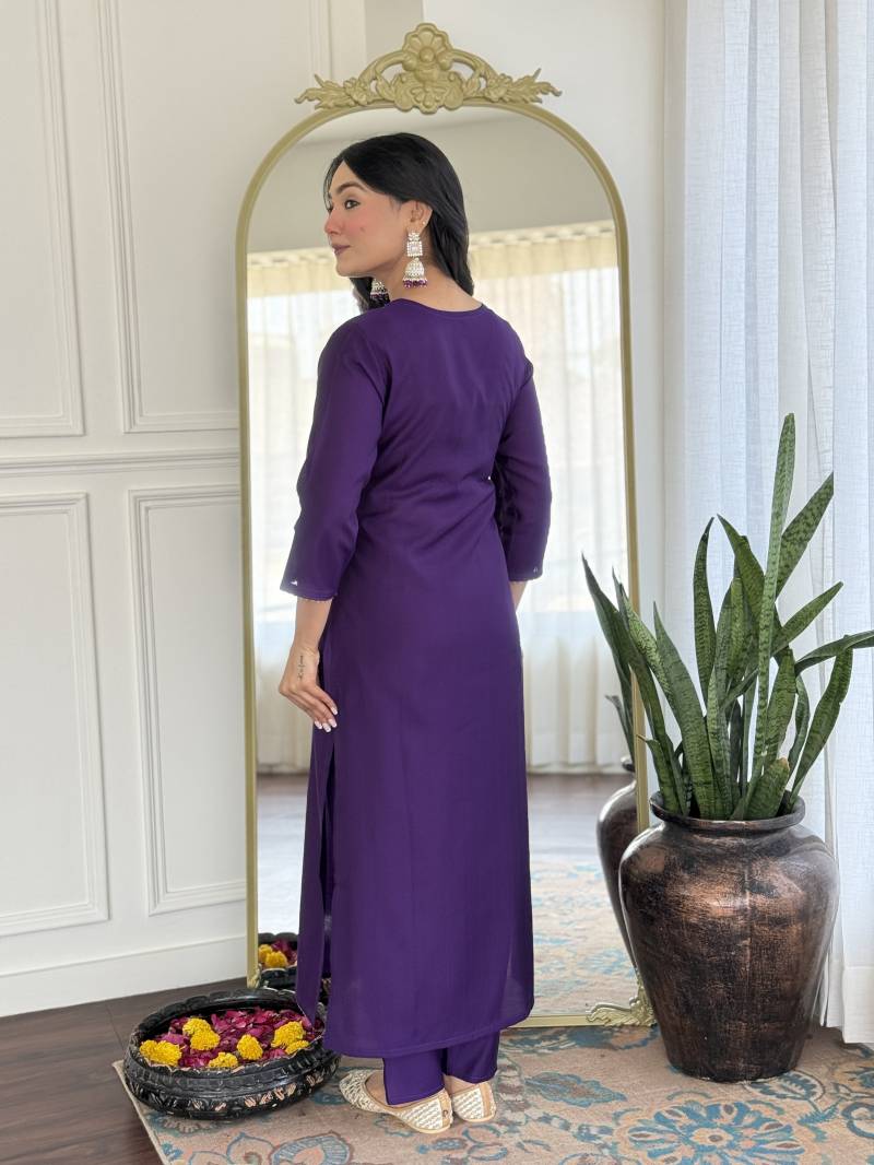 Zarqa Royal Purple Pure Silk Suit Set
