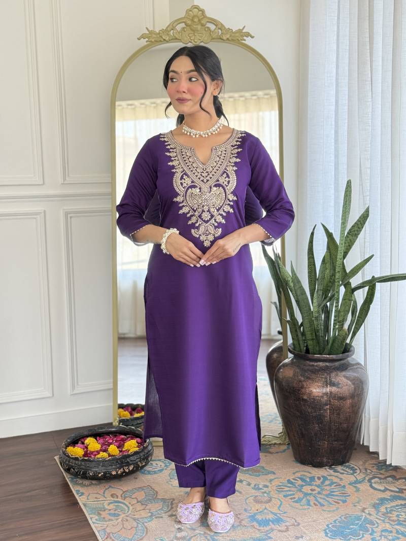 Royal Plum Pure Silk Suit Set