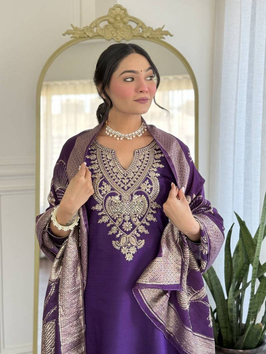 Royal Plum Pure Silk Suit Set