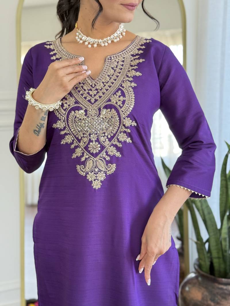 Royal Plum Pure Silk Suit Set