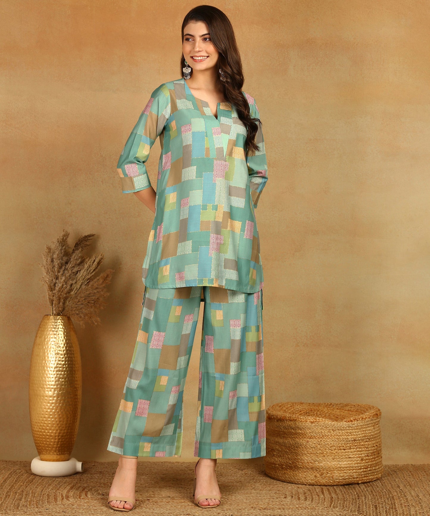 Pure Muslin Foil Print Co-ord Set Fabric-Muslin