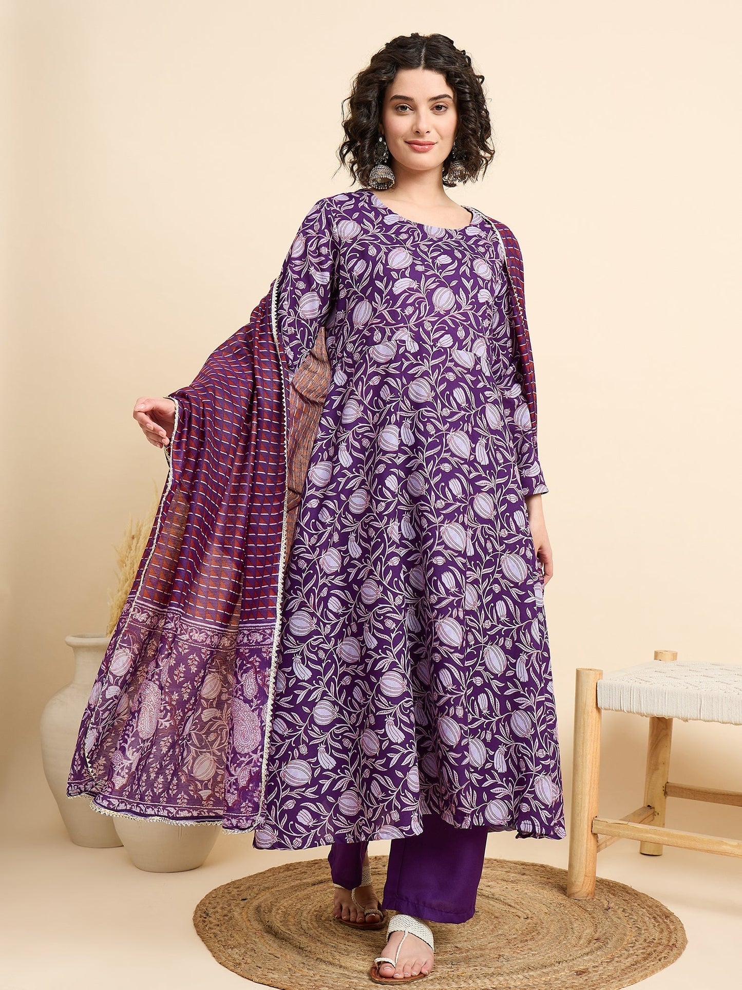 Women’s Viscose Anarkali Kurta and Pant Set with Dupatta