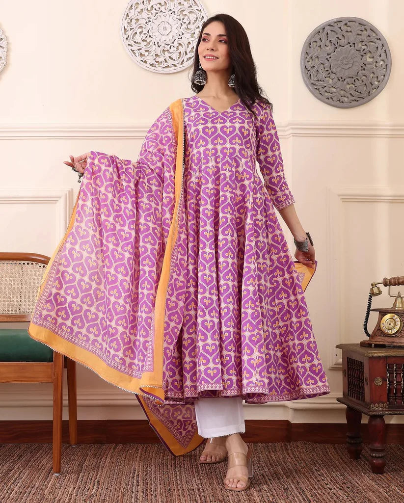 Women’s Viscose Pastel Pink Anarkali Kurta and Pant Set with Dupatta
