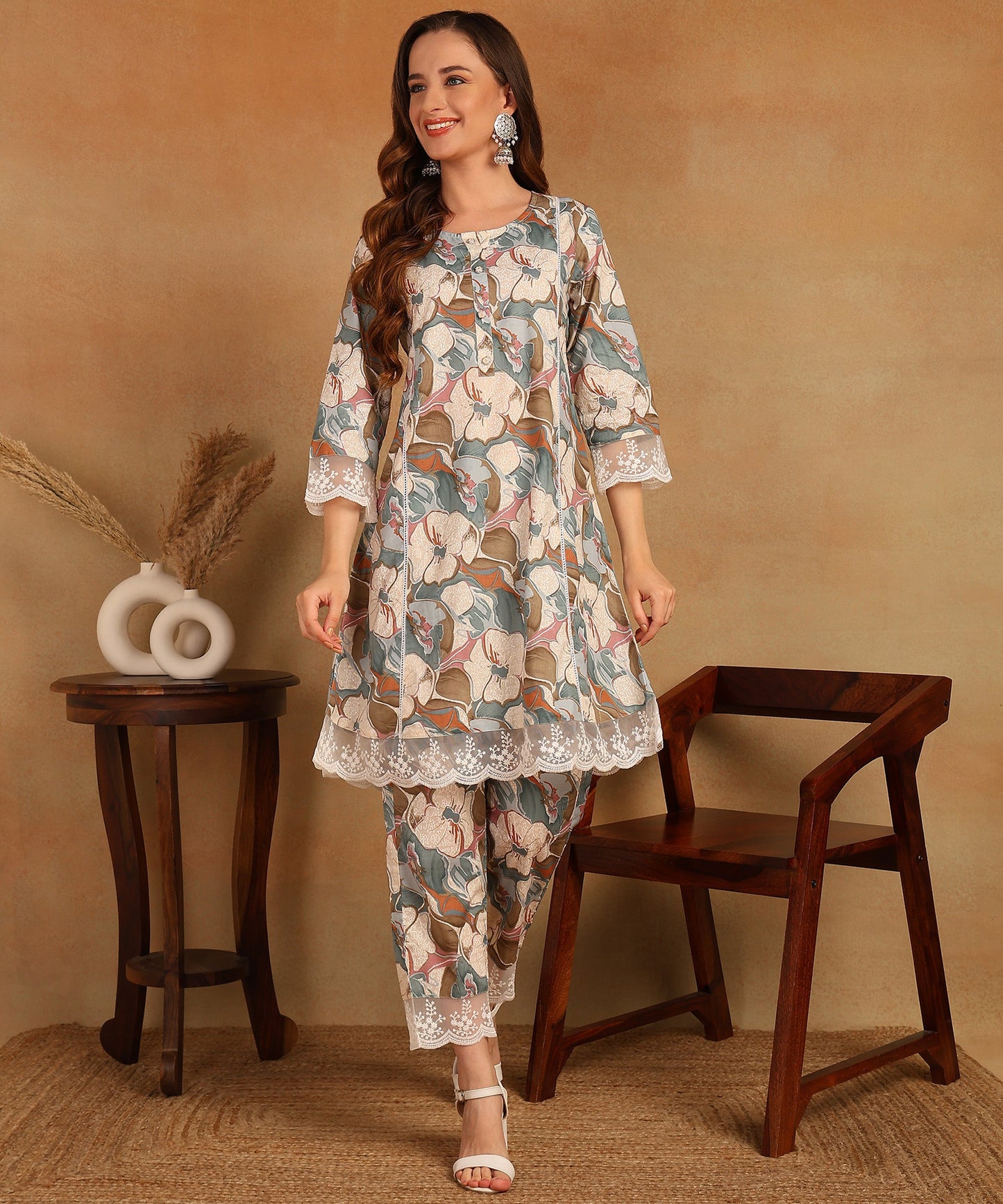 Pink Pure Muslin Foil Print Co-ord Set Fabric-Muslin