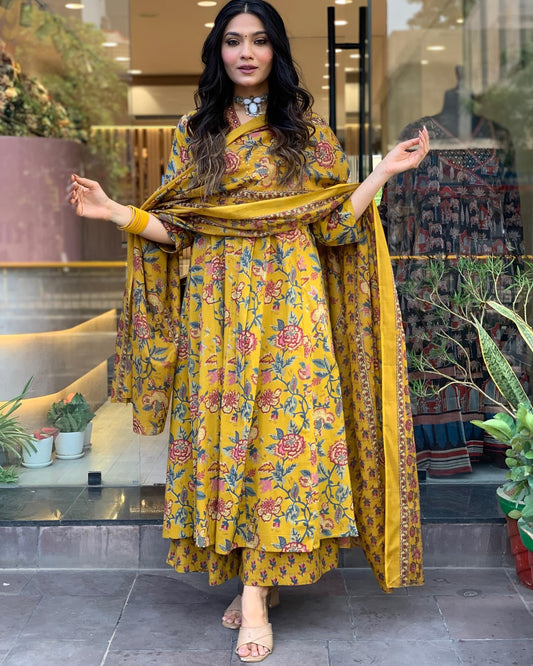 Sunflower Drape Cotton Anarkali Suit