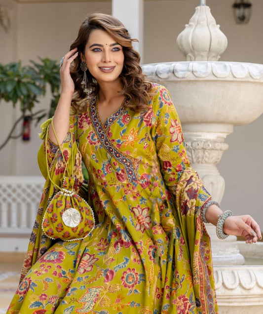 Mustard Garden Bloom Viscose Suit Set