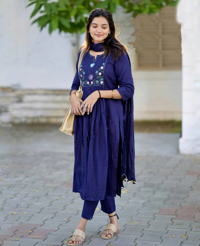 Navy Blossom Viscose Suit Set