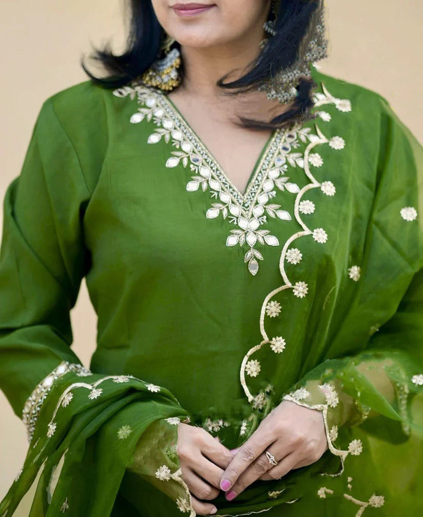 Olive Grace Embroidered Silk Suit