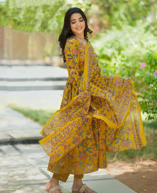 Mustard Melody Anarkali Suit