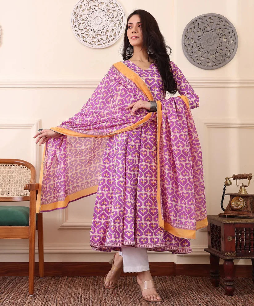 Women’s Viscose Pastel Pink Anarkali Kurta and Pant Set with Dupatta