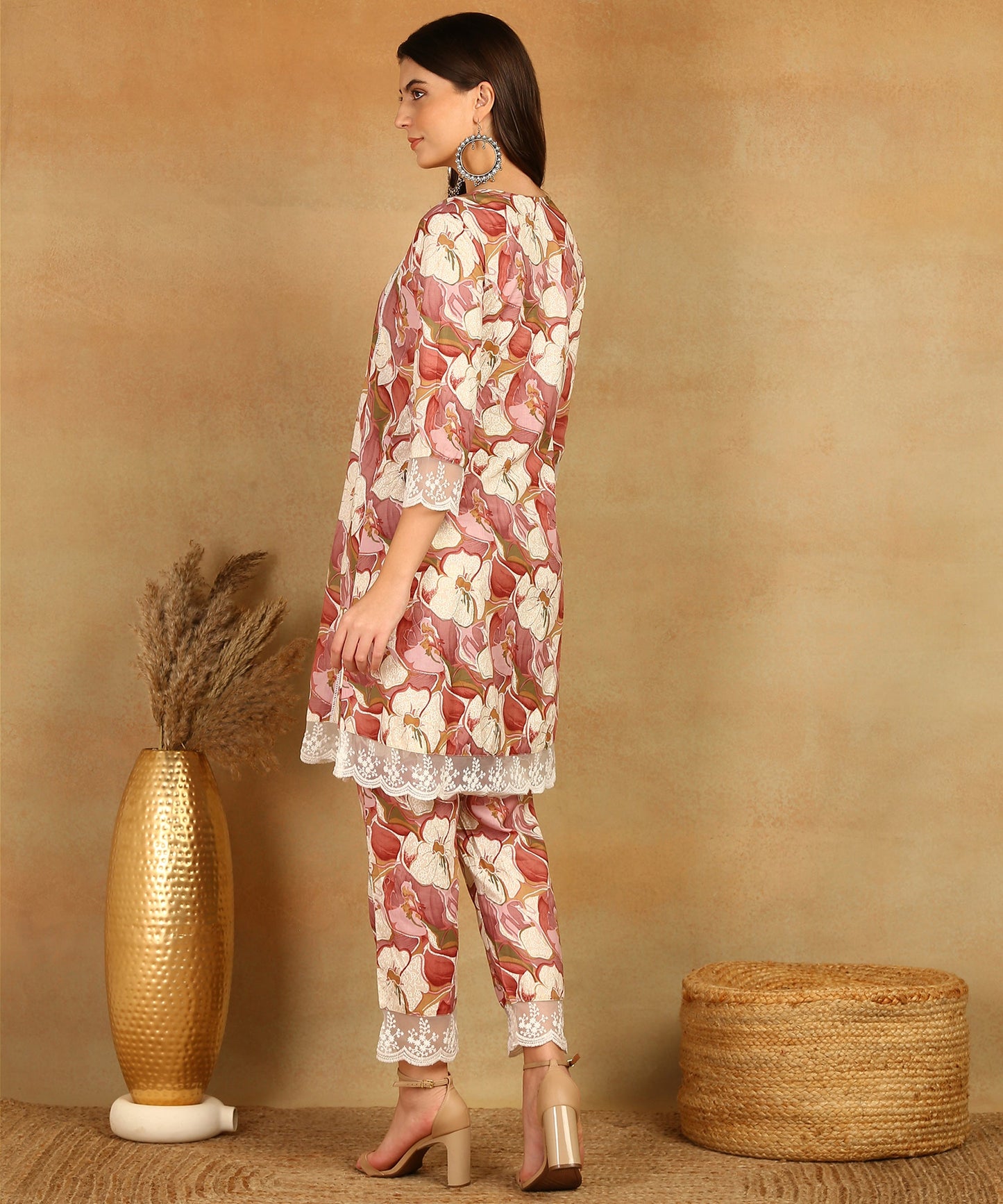 Pink Pure Muslin Foil Print Co-ord Set Fabric-Muslin
