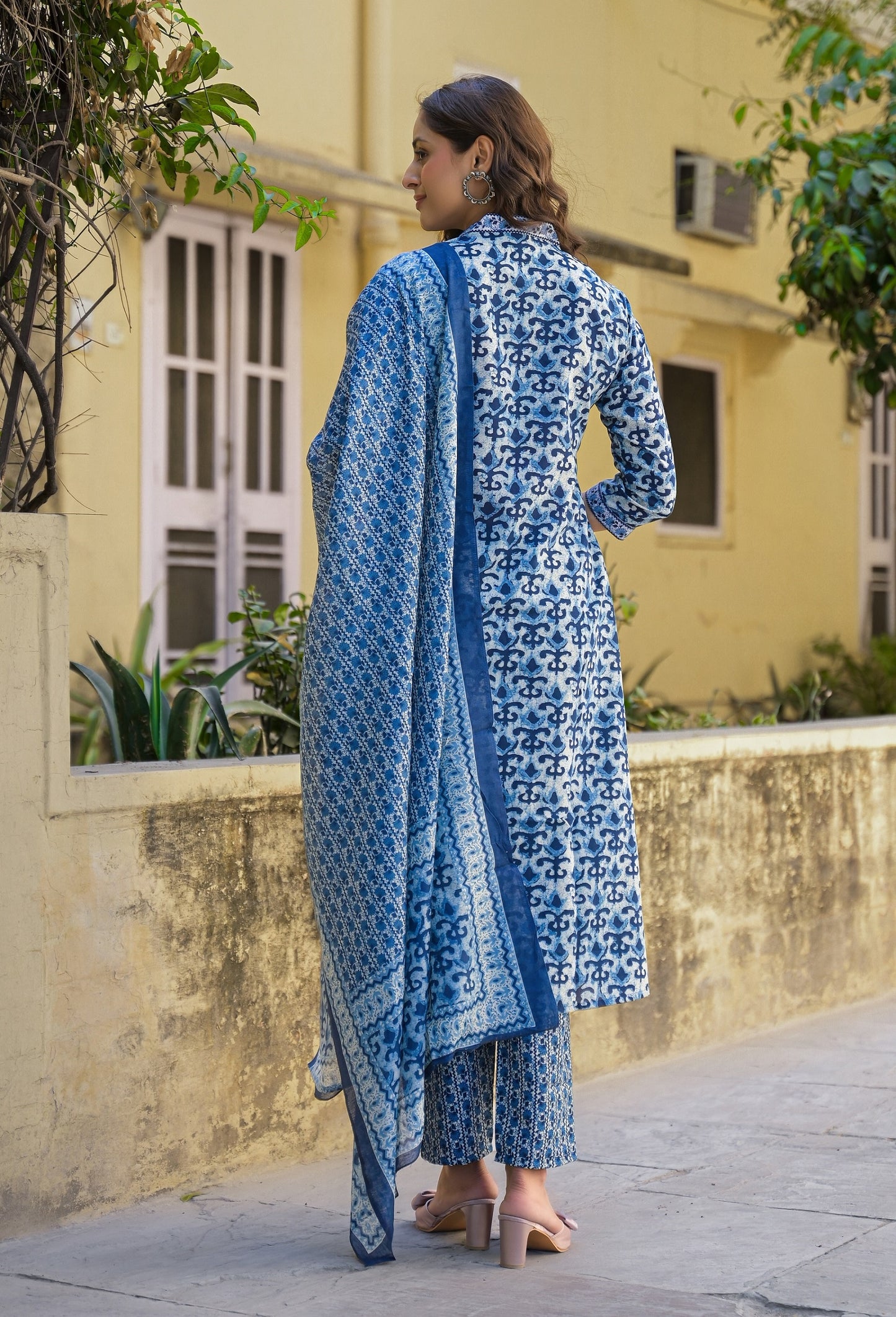 Blue Tranquil Blooms Viscose Suit Set