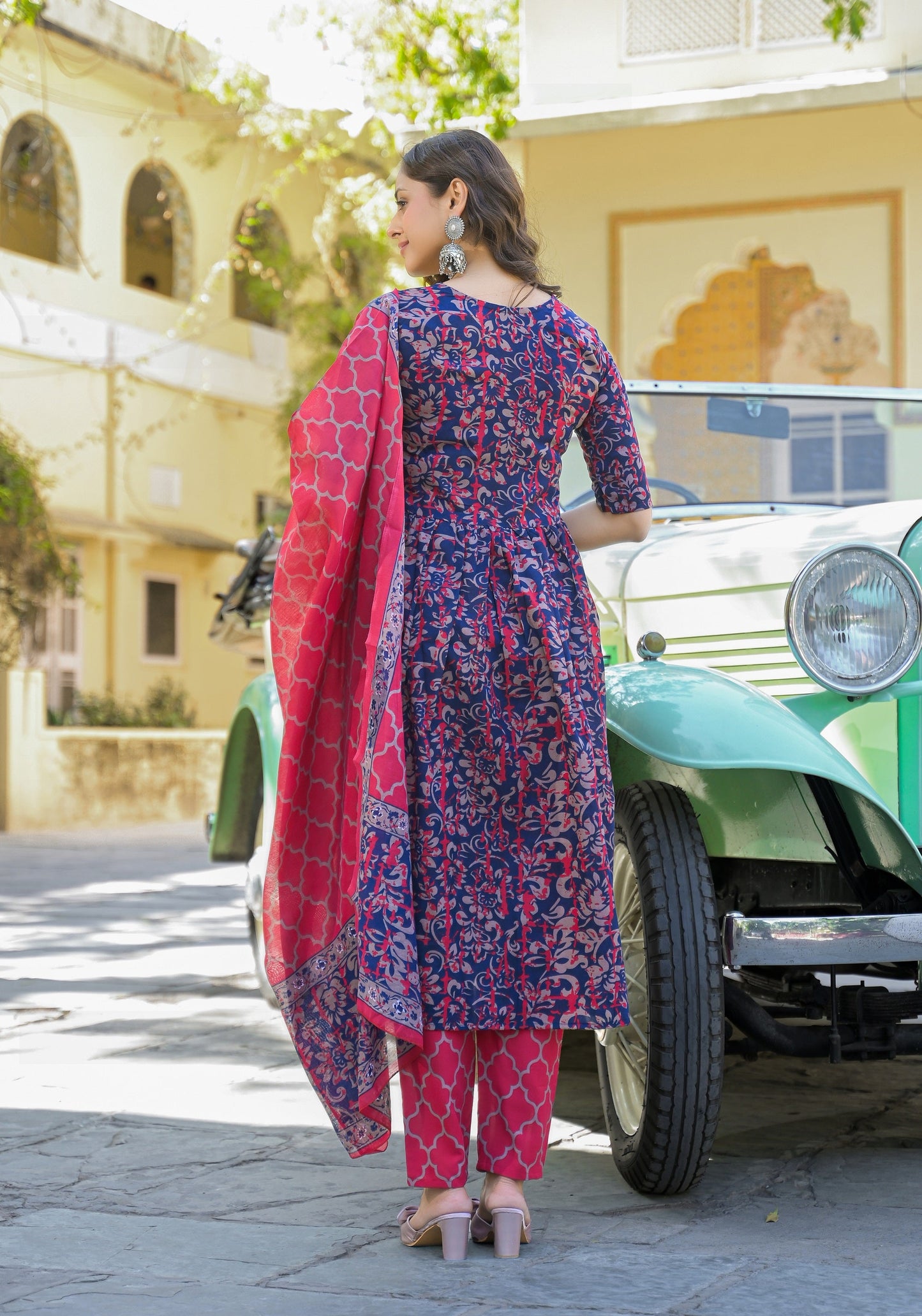 Women’s Viscose Navy Blue Anarkali Kurta and Pant Set with Dupatta