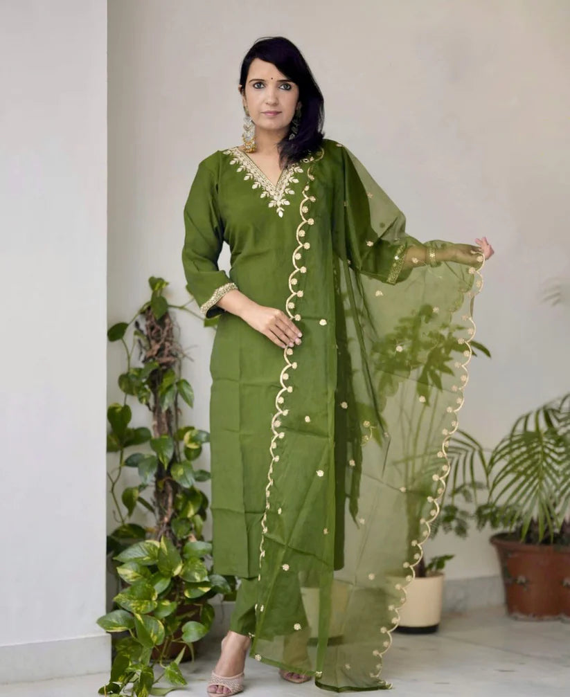 Olive Grace Embroidered Silk Suit