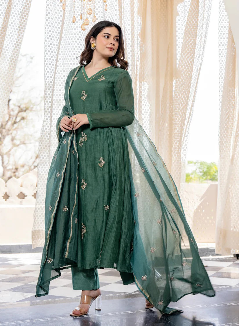 Emerald Viscose Charm Anarkali Suit Set