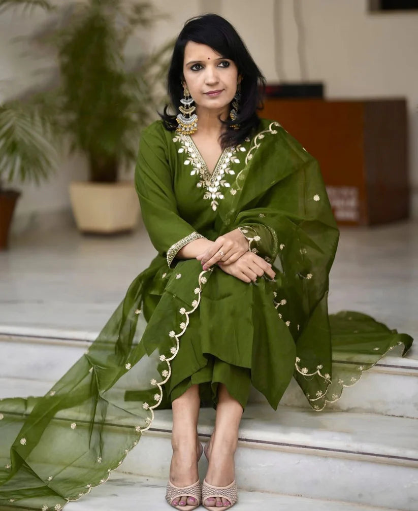 Olive Grace Embroidered Silk Suit