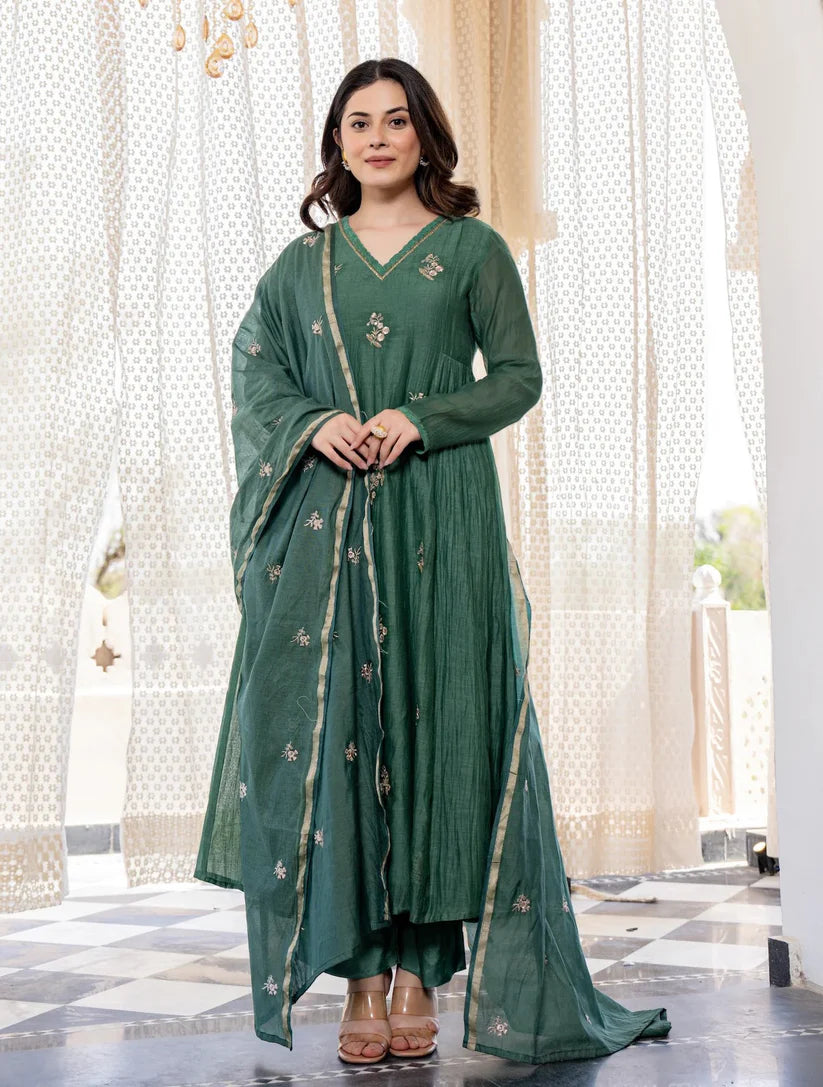 Emerald Viscose Charm Anarkali Suit Set
