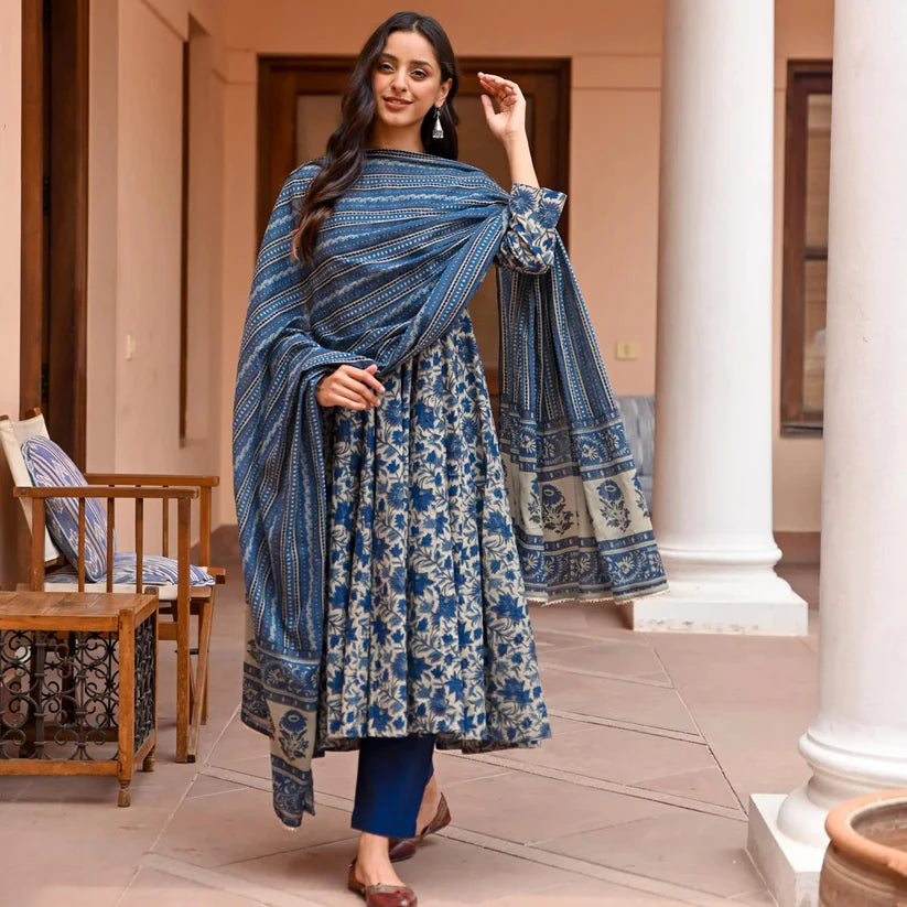 Heritage Floral Pure Viscose Anarkali Set