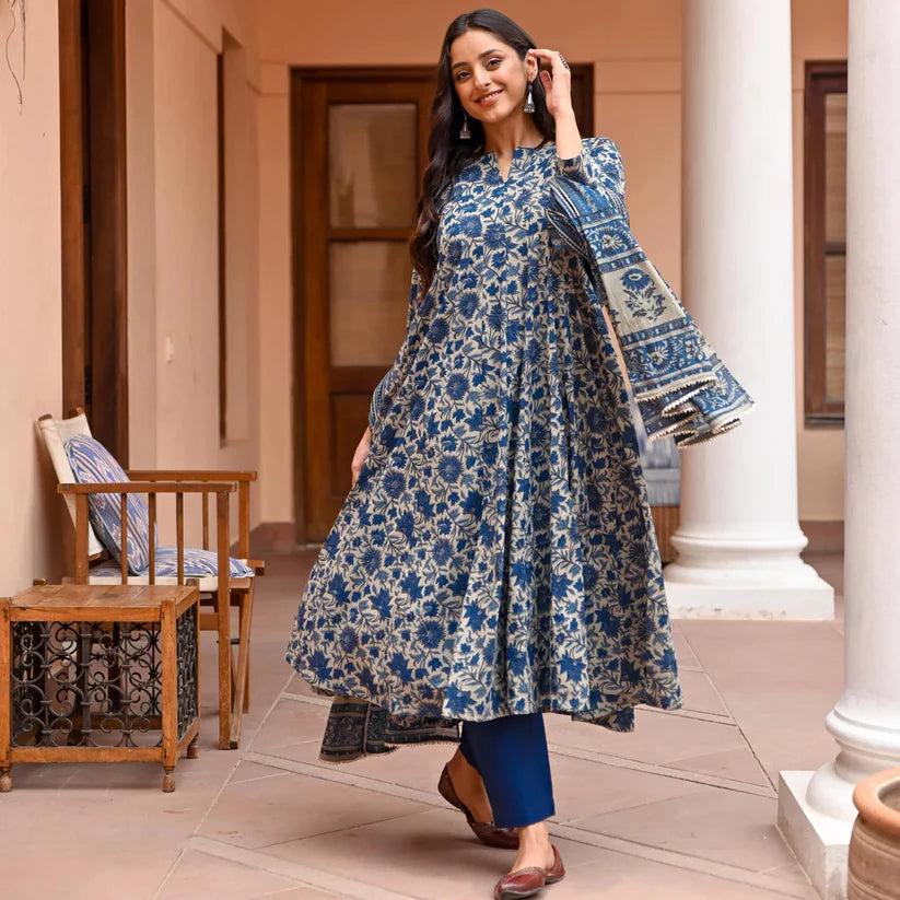 Heritage Floral Pure Viscose Anarkali Set