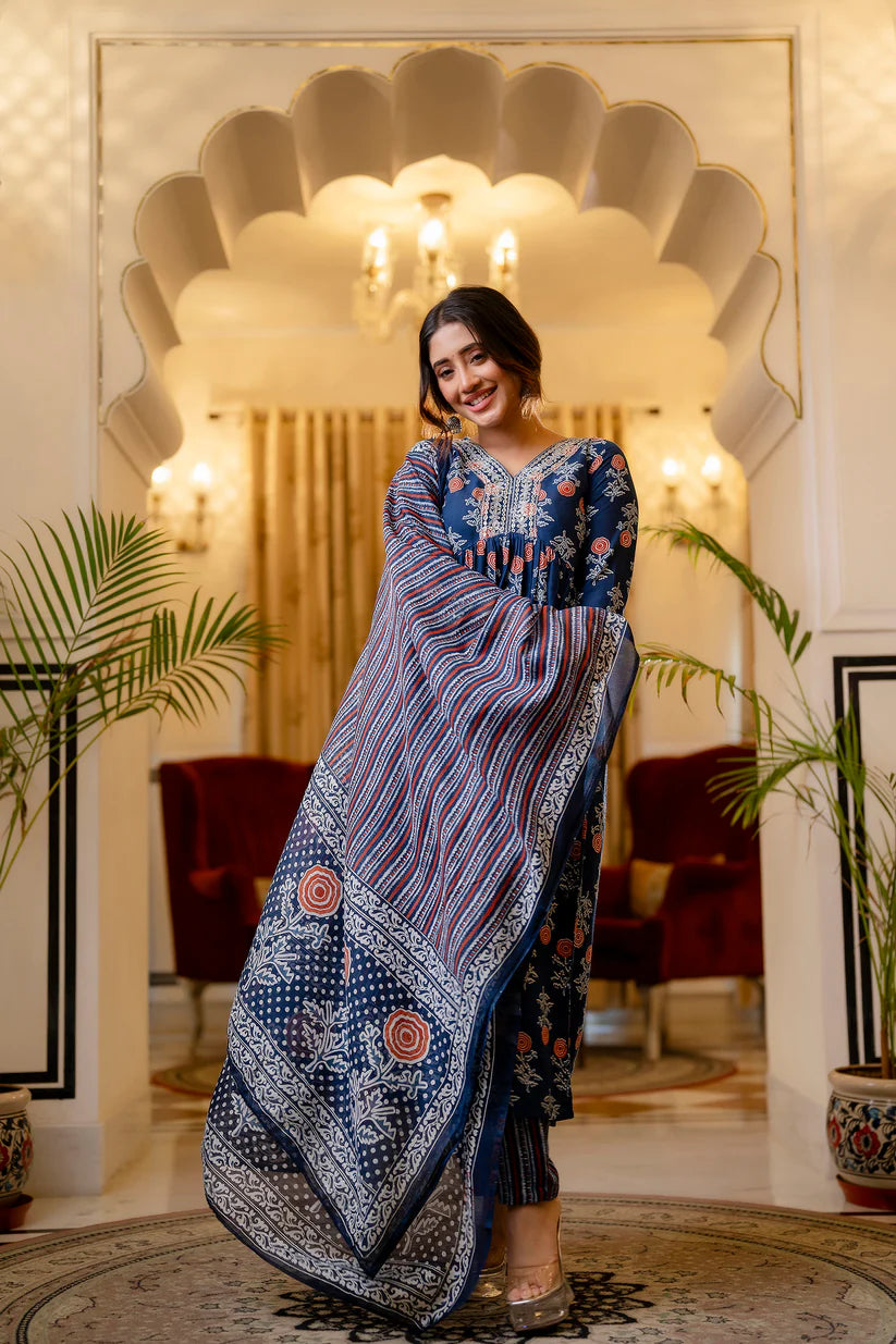 Azure Petal Pure Viscose Anarkali Suit.