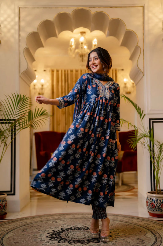 Azure Petal Pure Viscose Anarkali Suit.