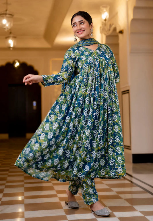 Teal Garden Pure Viscose Anarkali Suit