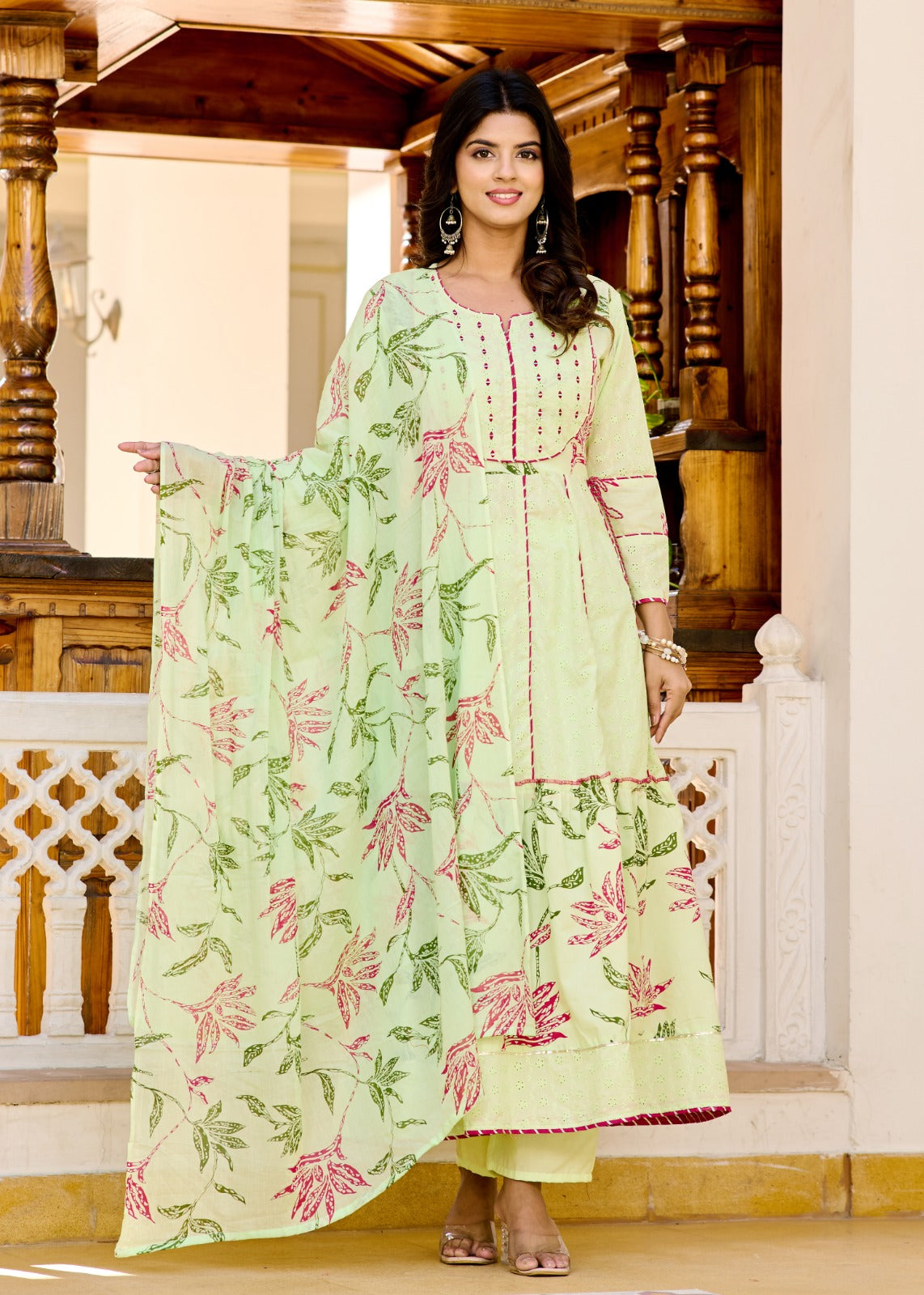 Aqua Bloom Anarkali Cotton Suit Set