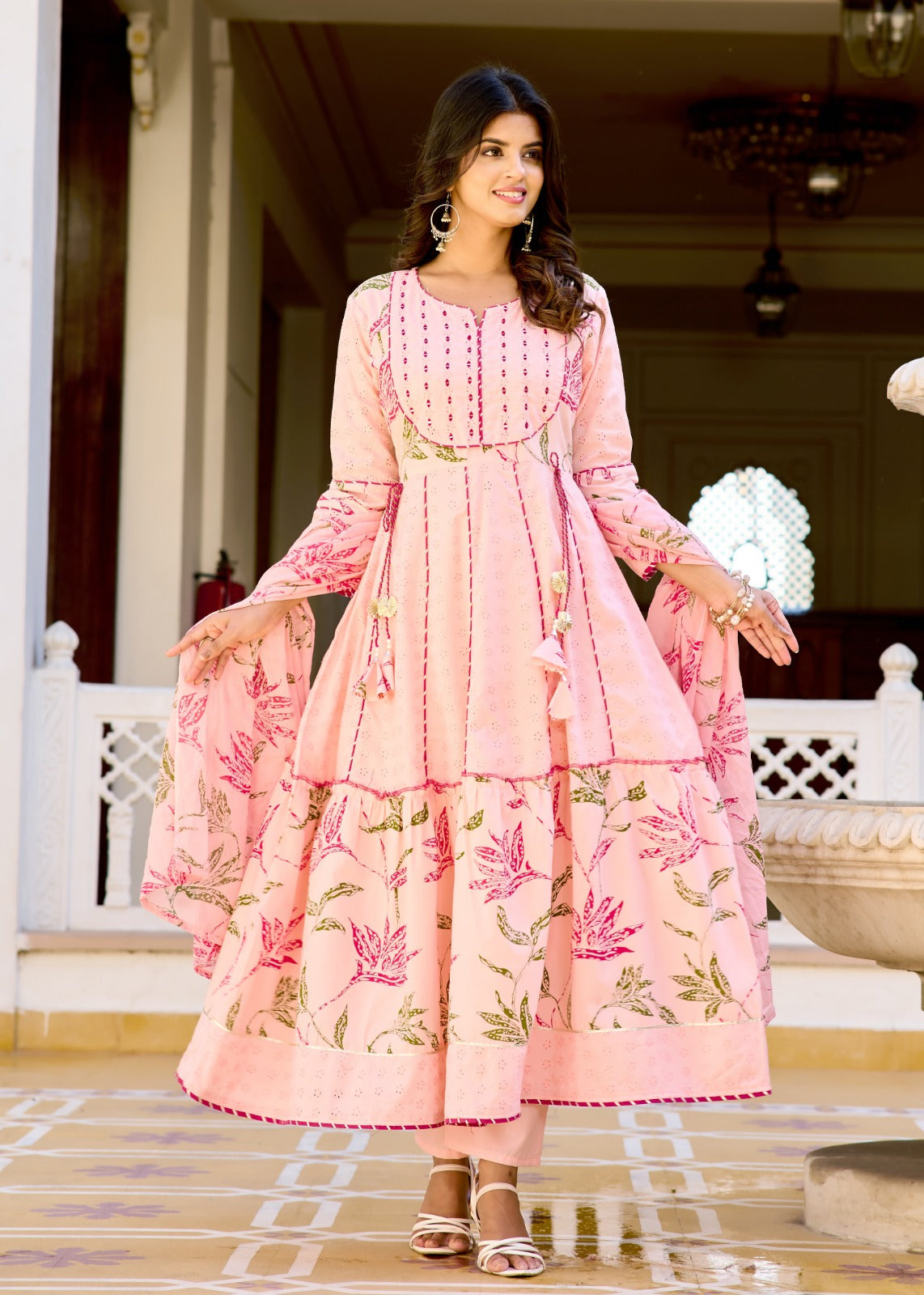 Aqua Bloom Anarkali Cotton Suit Set