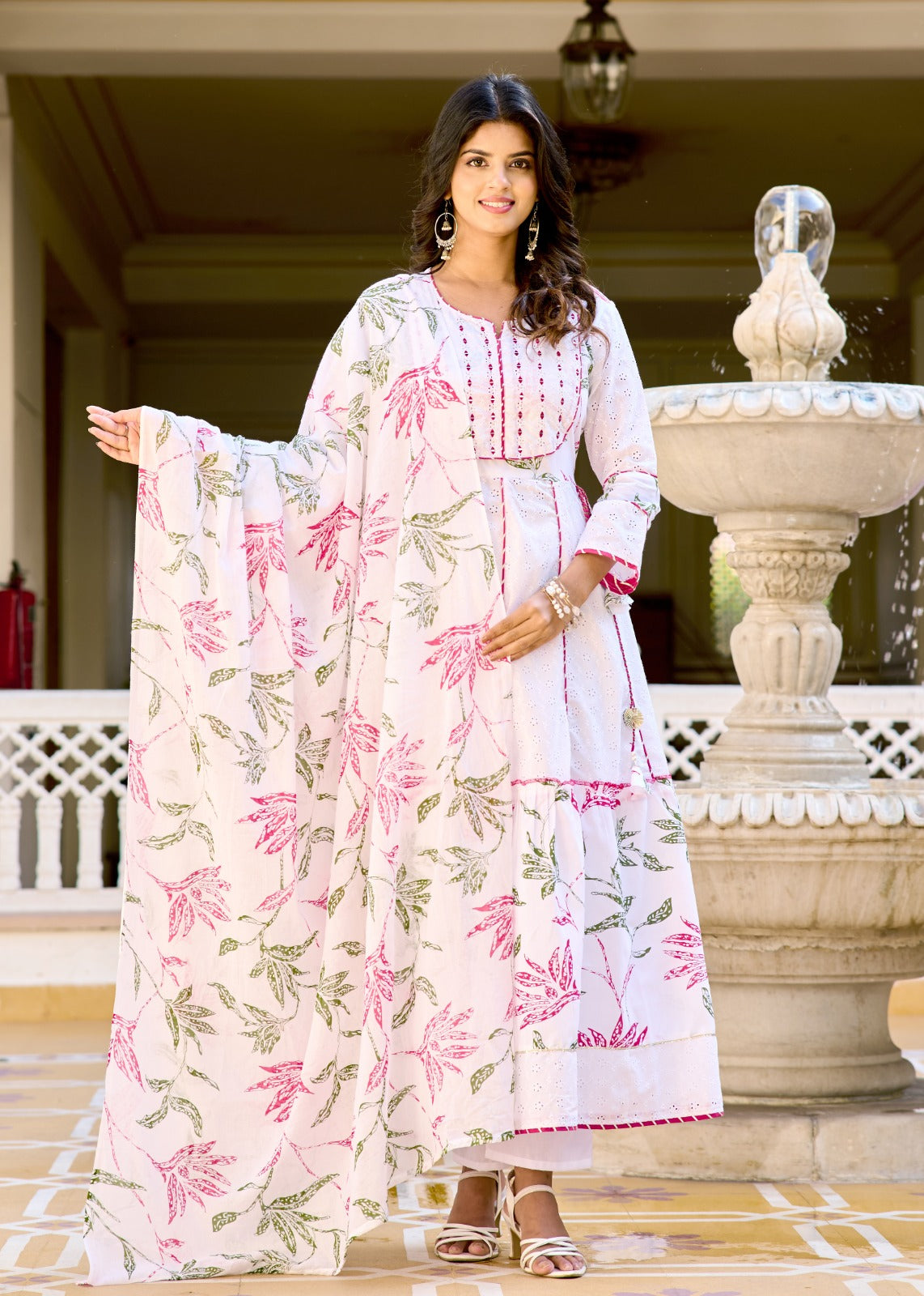 Aqua Bloom Anarkali Cotton Suit Set