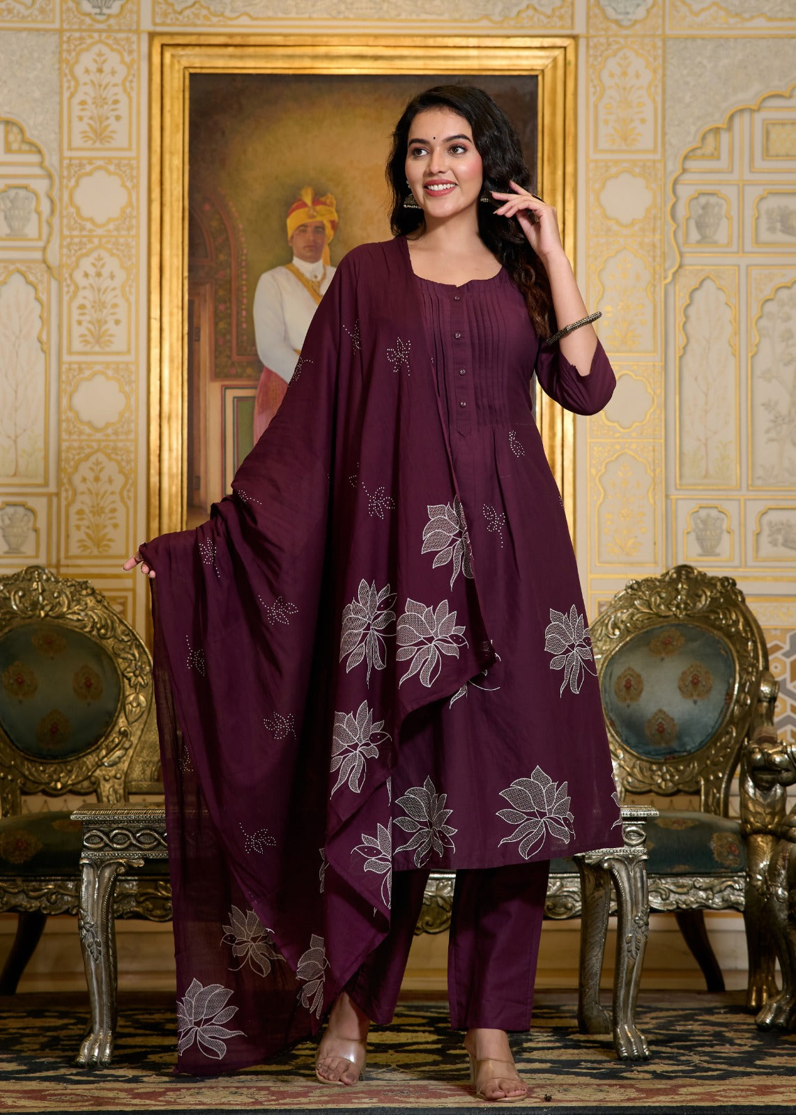 Black Cotton Embroidered Kurta Set with Dupatta