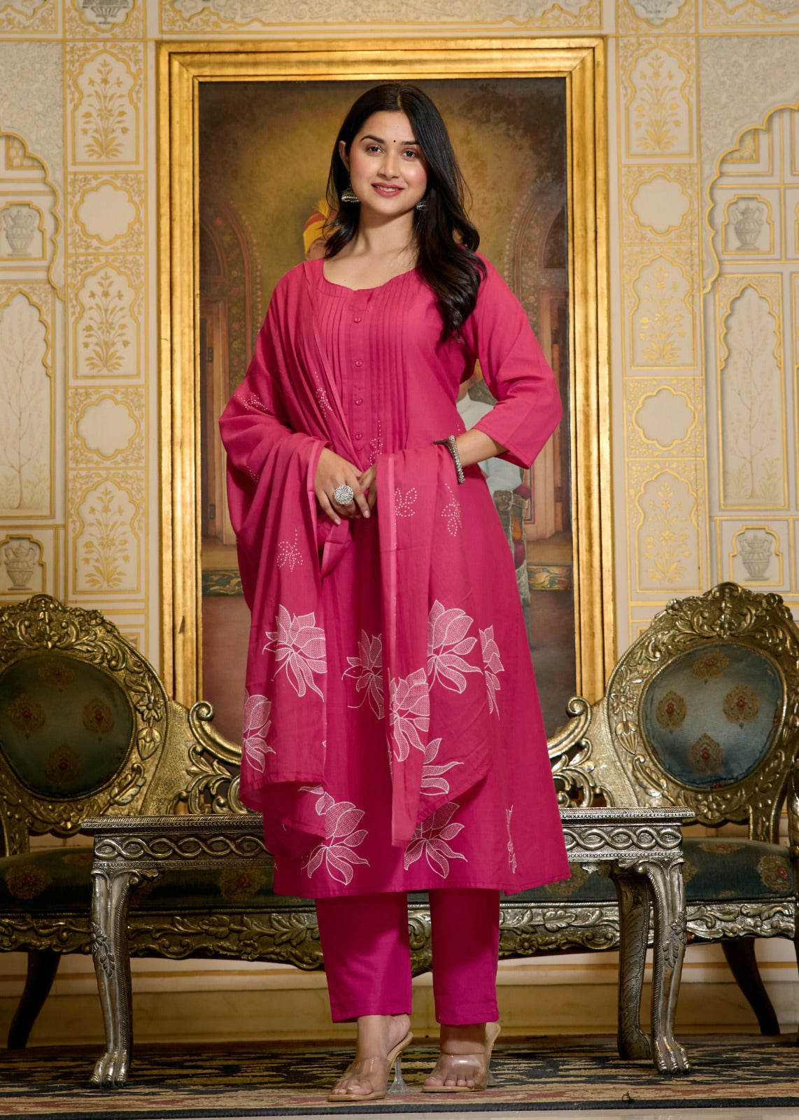 Black Cotton Embroidered Kurta Set with Dupatta
