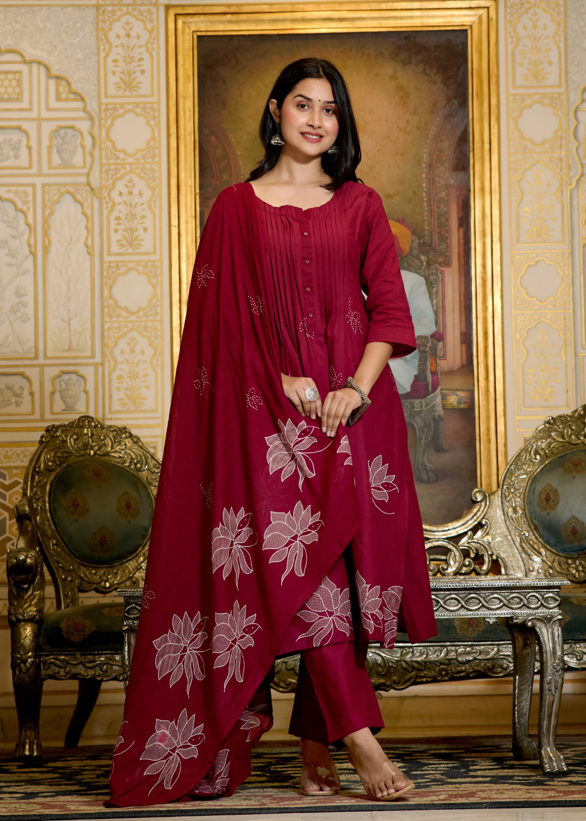 Black Cotton Embroidered Kurta Set with Dupatta