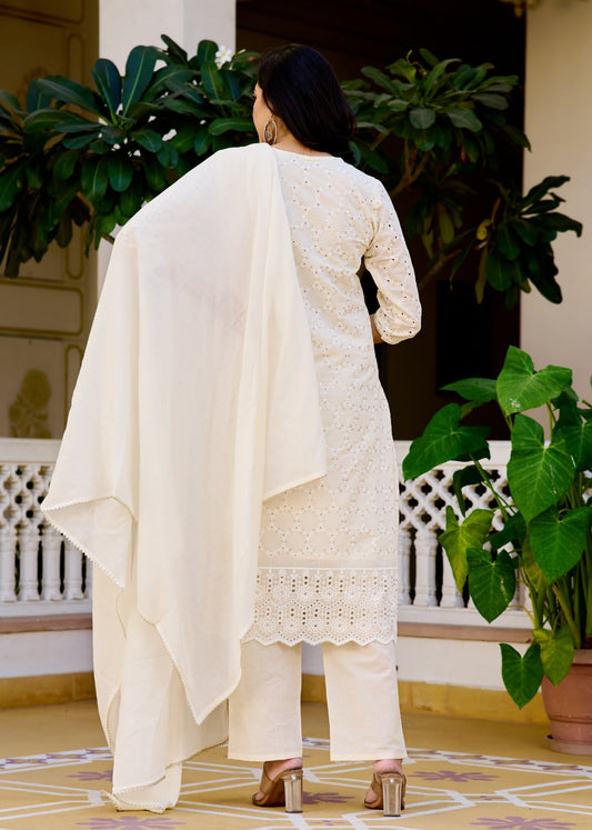Cotton Cream Chikankari Suit Set