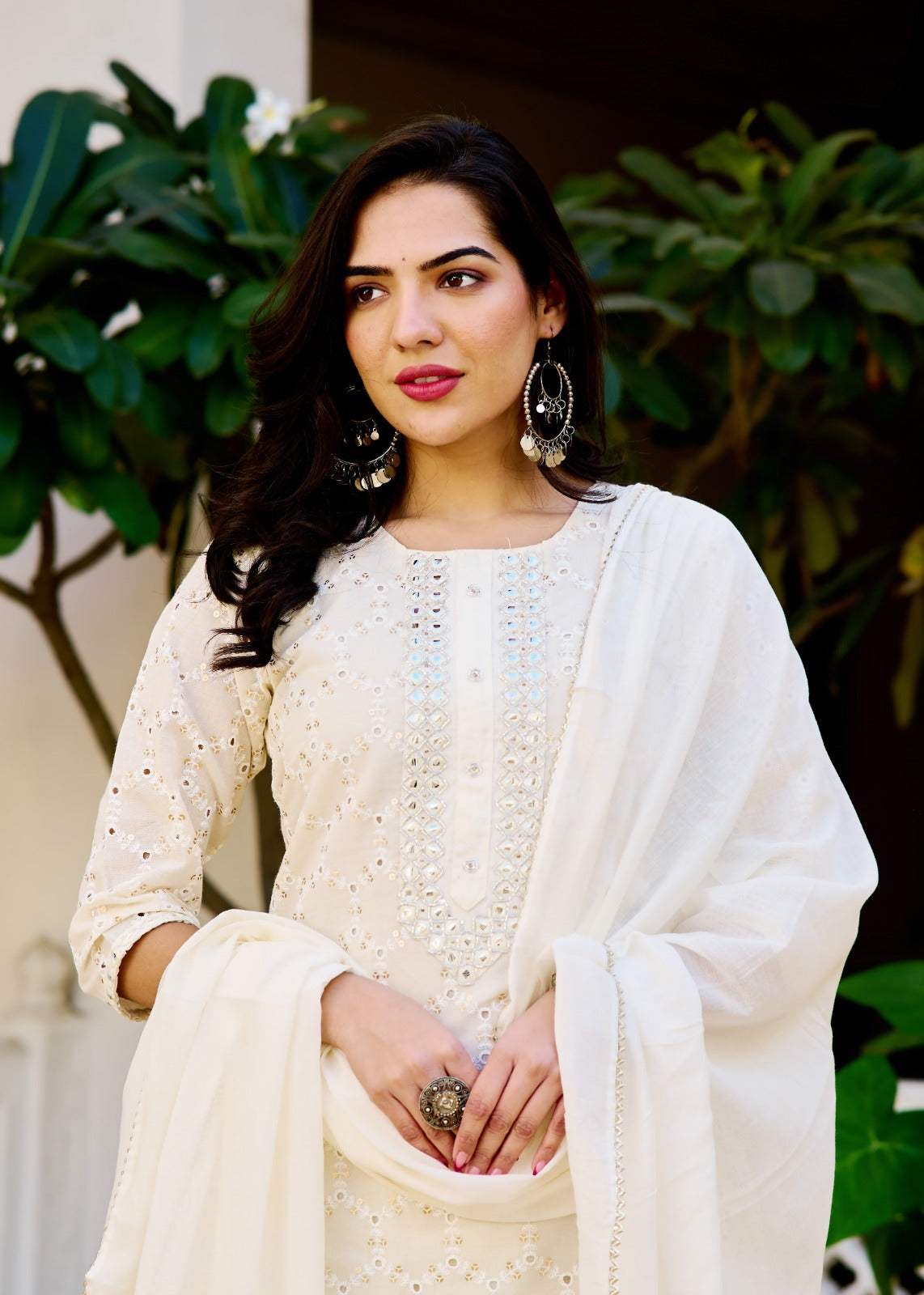 Cotton Cream Chikankari Suit Set