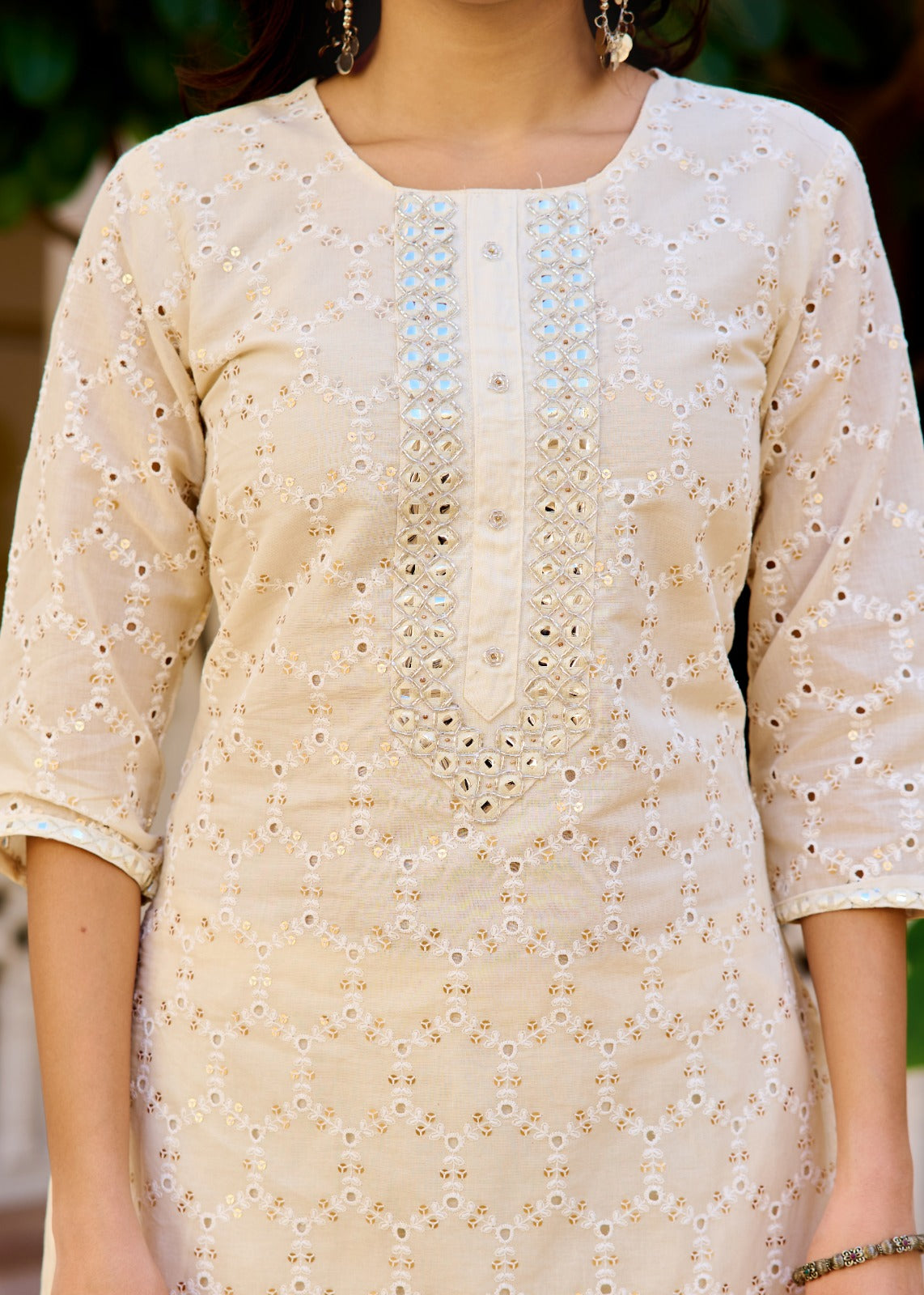 Cotton Cream Chikankari Suit Set