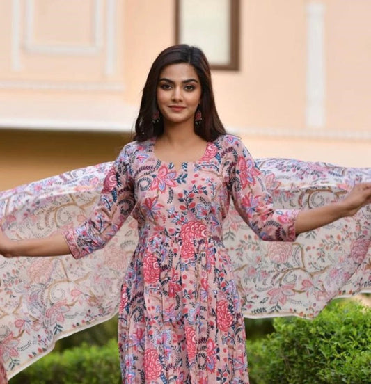 Women’s Pink Printed Viscose Rayon Kurta and Pant Set