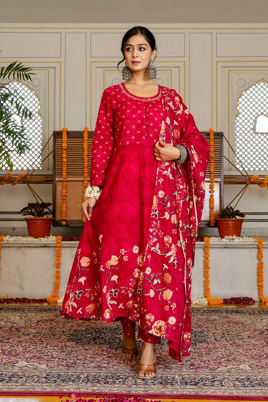 Aangan Peach Mist Mul Cotton Anarkali Suit