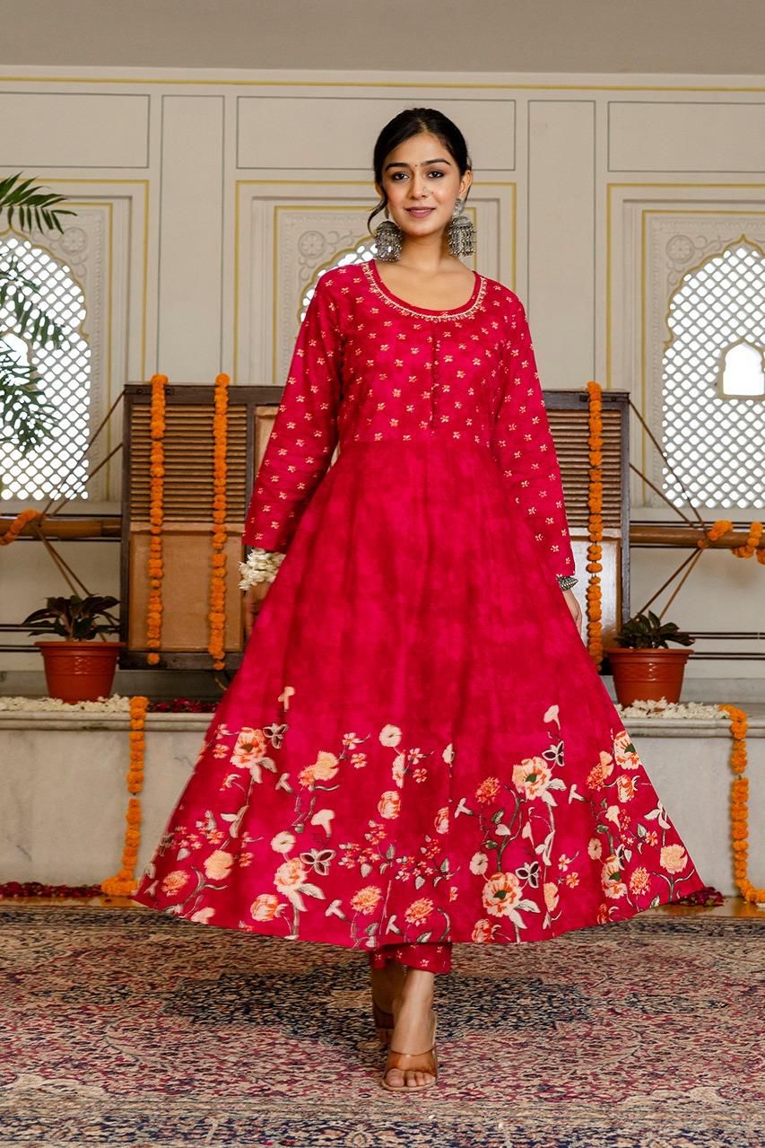 Aangan Peach Mist Mul Cotton Anarkali Suit