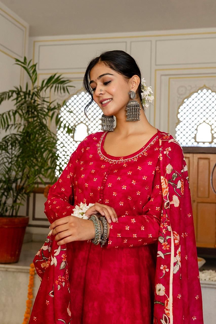 Aangan Peach Mist Mul Cotton Anarkali Suit