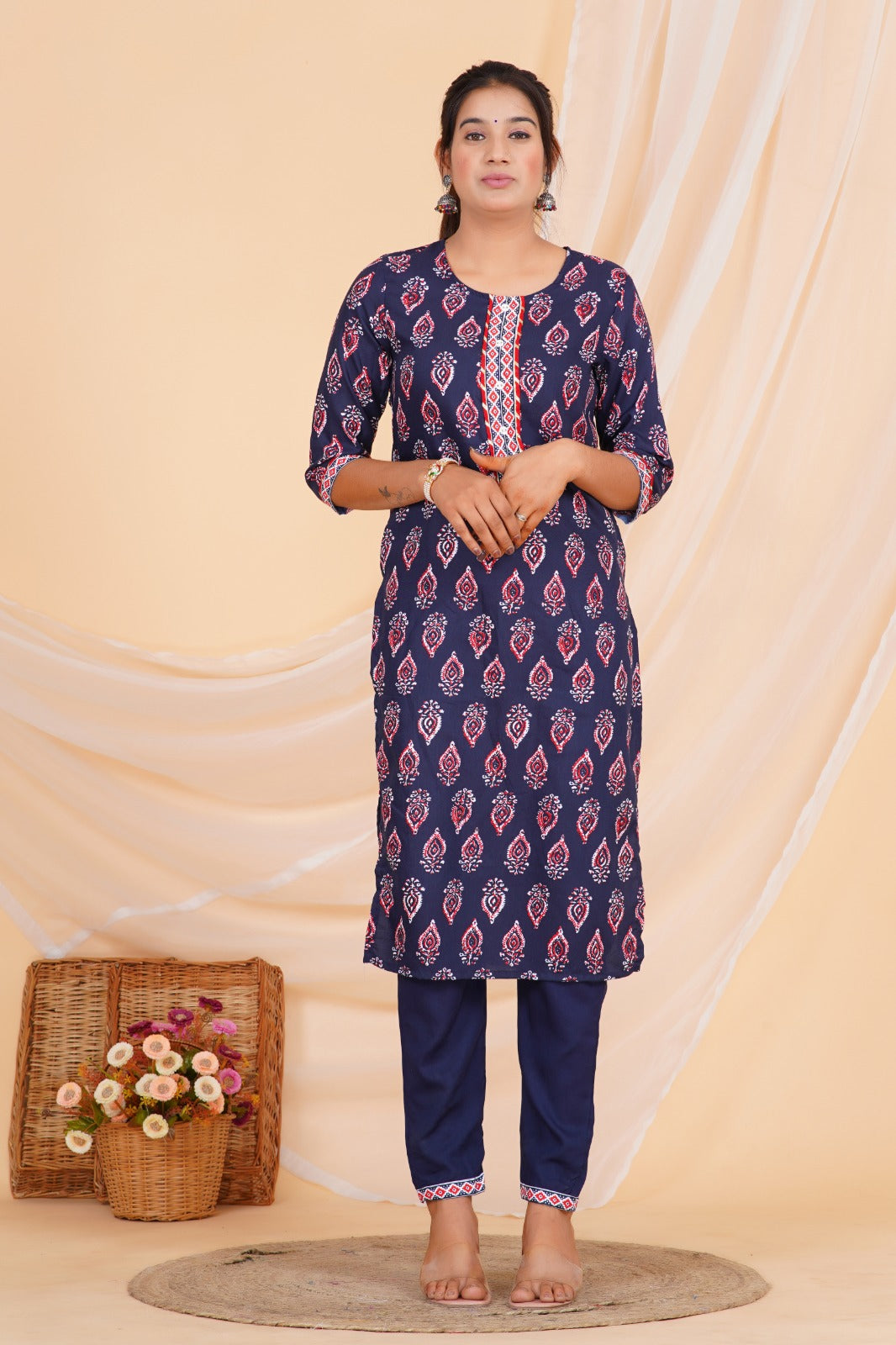 Indigo Charm Viscose Rayon Suit Set