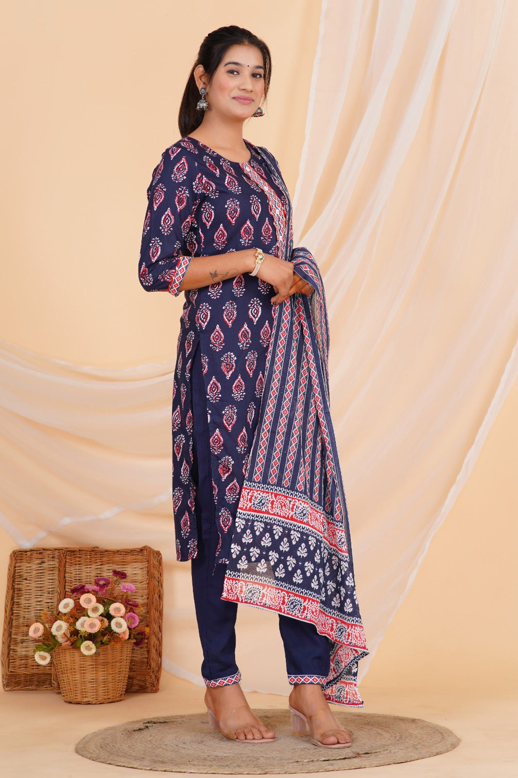 Indigo Charm Viscose Rayon Suit Set