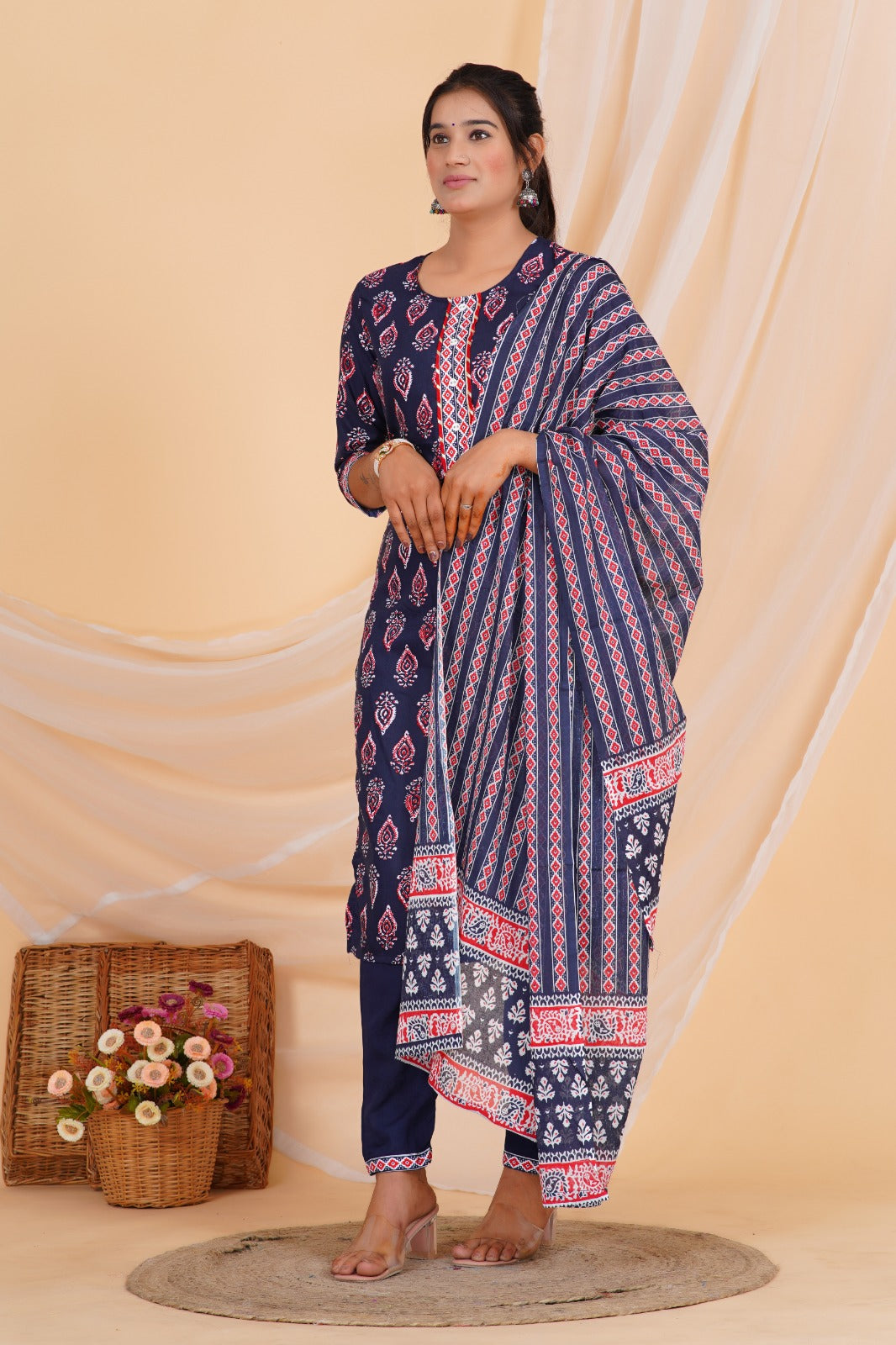Indigo Charm Viscose Rayon Suit Set