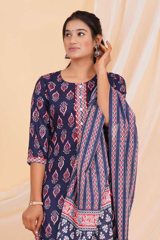 Indigo Charm Viscose Rayon Suit Set