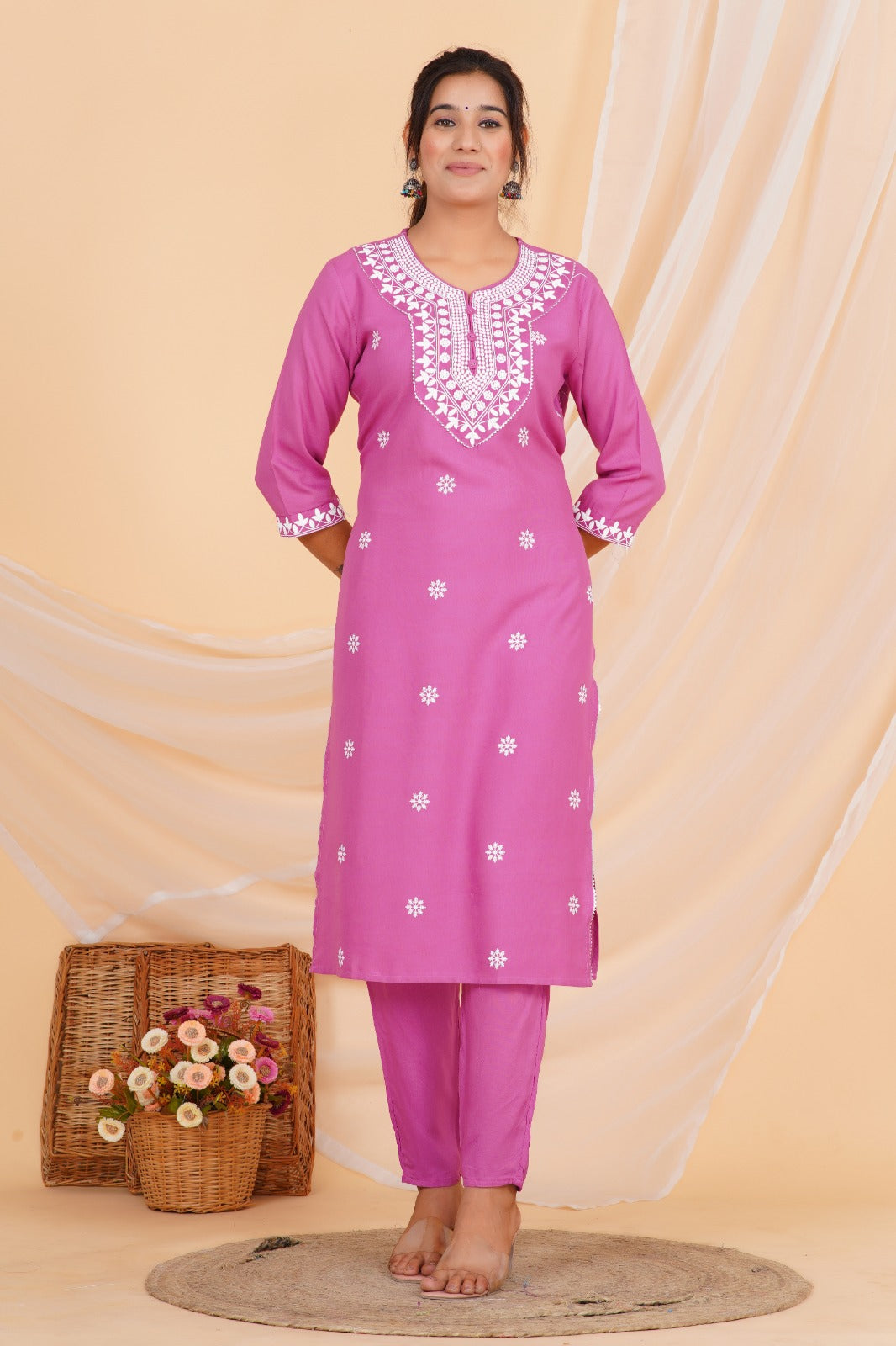 Pink Petal Charm Viscose Rayon Suit Set